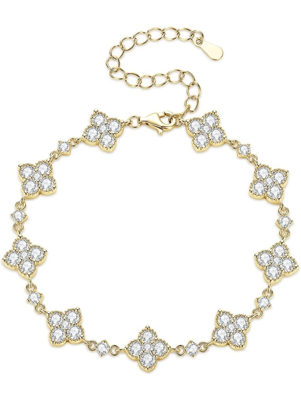 Elegant Moissanite Tennis Bracelet with Four-Leaf Clover Design for Women